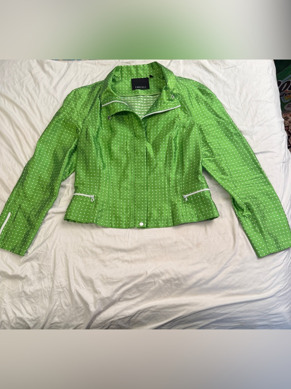 Carlisle Lime Green Polka Dot Zip Jacket